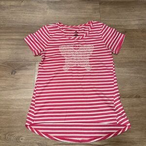 One Step Ahead Pink and White Striped Tee with Butterfly